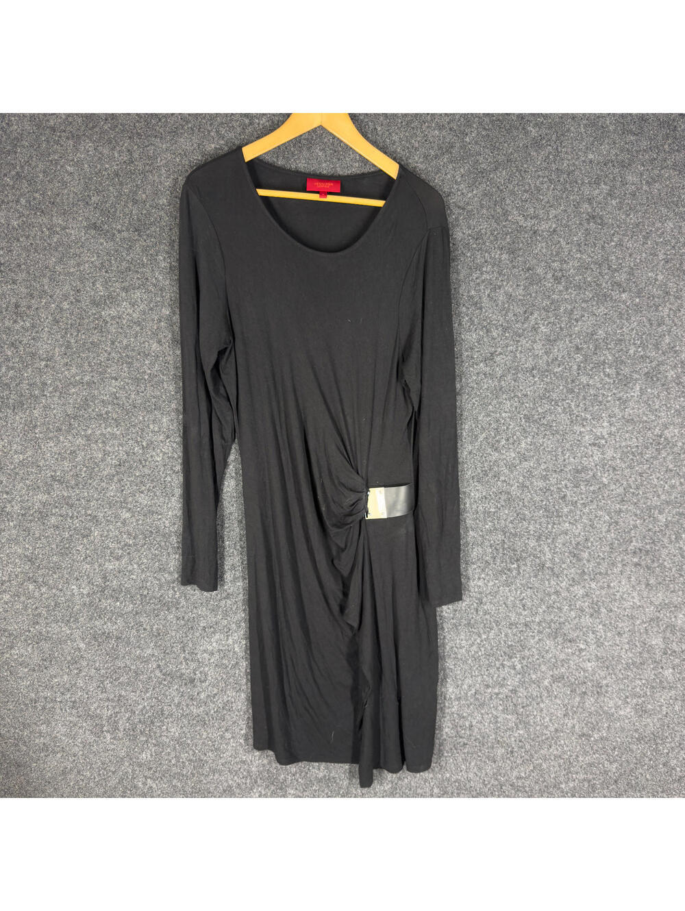 Jennifer Lopez Dress Women XL Black Shift Short Round Neck Long Sleeve Rayon